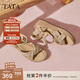 他她（TATA）涼鞋女鞋2025秋季新款休閑度假風(fēng)坡跟編織氣質(zhì)涼鞋 杏色 38