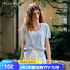 Olrain歐芮兒藍色方領(lǐng)套頭短袖針織衫女裝夏2025新款不規則下擺上衣 藍色 XL