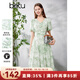 百圖betu女裝夏季新款【薄荷曼波】新中式V領(lǐng)印花連衣裙女2405T78 綠色 M