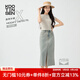 古田森2025春夏新品休閑開(kāi)叉牛仔半身裙女復古A字中長(cháng)裙X3753 黃泥色 M
