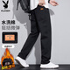 花花公子（PLAYBOY）牛仔褲男款秋冬季休閑褲子男士寬松直筒男裝潮流長(cháng)褲 黑色 XL