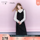 三彩2025冬季新款肌理感吊帶裙無袖連衣裙A字長裙女 漆黑色 M 160/84A