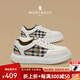 夢(mèng)特嬌（MONTAGUT）板鞋男鞋夏季新款輕奢真皮運動(dòng)休閑鞋男士印花織物透氣小白鞋子男 白色(皮鞋碼) 41