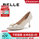 百麗（Belle）尖頭細跟高跟鞋女牛皮革氣質(zhì)通勤單鞋A3T1DCQ4 米白 37 (235mm)