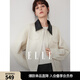 ELLE法式撞色翻領(lǐng)短款夾克式外套女2025冬季新款休閑通勤獨特上衣 米白 L