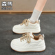 森馬女鞋冬季新款潮流百搭白色休閑厚底板鞋學(xué)生運動(dòng)內增高加絨小白鞋 米色 39