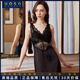 UOSO睡衣女新款輕奢桑蠶絲薄款性感純欲風(fēng)長(cháng)裙V領(lǐng)純色吊帶睡裙家居服 DD24609經(jīng)典黑 M 160