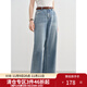 獨束大碼女裝復古高腰闊腿牛仔褲女2025新款夏季薄款寬松顯瘦長(cháng)褲 牛仔藍 L （尺碼：2）