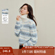 茵曼（INMAN）2025秋冬女裝新款復(fù)古波浪鏤空條紋毛衣寬松拉鏈翻領(lǐng)針織衫 白底藍(lán)條 S