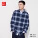 優(yōu)衣庫男女裝法蘭絨格子襯衫/長(cháng)袖襯衣休閑百搭470188 63 天藍色 XL