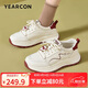 意爾康女鞋圓頭厚底增高小白鞋運動(dòng)鞋舒適休閑單鞋 13402W 米/紅   38