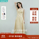 茵曼（INMAN）法式收腰顯瘦方領(lǐng)吊帶連衣裙女裝2025夏季新品長(cháng)裙子 淺黃色 XL