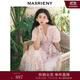 MAXRIENY海棠花真絲連衣裙v領(lǐng)浪漫茶歇裙女 粉花（珍珠鏈大小以實(shí)物為準） S 01