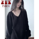 萬(wàn)欣兒早秋慵懶感黑色V領(lǐng)套頭毛衣女寬松顯瘦2025新款針織外搭上衣 黑色 XL 建議115-130斤