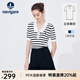 Navigare意大利小帆船短袖針織衫女士夏季顯瘦時(shí)尚條紋POLO衫V領(lǐng)毛衣T恤衫 科技白/黑 XL 碼