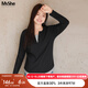 MsShe【長(cháng)袖假兩件針織衫】大碼女裝2025秋裝胖mmT恤遮肚巨顯瘦毛衣 長(cháng)袖【V領(lǐng)】黑色現貨 4XL