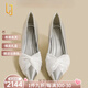 OLJ奢侈高端品牌女鞋尖頭高跟鞋秋季新款網(wǎng)紗粗高跟淺口瑪麗珍皮鞋 銀色 38