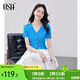 歐莎（OSA）V領(lǐng)正肩顯瘦薄款針織衫女短袖高端洋氣t恤小個(gè)子短款上衣減齡女裝 寶藍 M