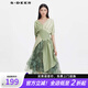S.DEER圣迪奧夏季個(gè)性女裝V領(lǐng)撞色拼接泡泡袖不規則上衣S232Z2208 中粉綠/25 S 160