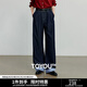 初語(yǔ)休閑褲女2025秋季新款仿牛仔拼接格紋翻邊垂感深藍寬松闊腿褲 深藍色 28