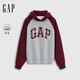 GAP男女裝春款logo抓絨撞色插肩袖寬松連帽衫衛衣788134 淺灰色 M (170/92A) 亞洲尺碼