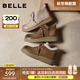 百麗（Belle）復古可愛(ài)大頭休閑靴女2025冬新商場(chǎng)同款真皮厚底短靴E5D2DDD5 棕色 37