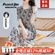 奧絲婕（Aosijie）高端品牌100%真絲連衣裙女2025夏季新款優(yōu)雅減齡顯瘦桑蠶絲碎花裙 米杏【100%桑蠶絲】 XL (121-135斤)