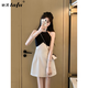她芙（tafu）品牌女裝法式連衣裙女2026年夏季新款收腰顯瘦掛脖吊帶短款裙子 圖片色 M