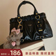 南風(fēng)Chio2nd黑皮大小姐托特包復古秋季褶皺手提包女款通勤單肩斜挎包 圖片色【拍下送小狗掛件】