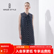 名師路a字裙連衣裙夏季印花波點(diǎn)無(wú)袖寬松單排扣優(yōu)雅A字裙夏季新品 藍色 M