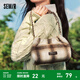 森馬（Semir）包包斜挎包女2024新款撞色格紋單肩包復古仿毛呢云吞包鏈條包 咖啡50800 中包