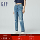 GAP女裝春季修身磨毛邊破洞高腰彈力牛仔褲長(cháng)褲874428 淺藍色 2(26) 亞洲尺碼