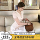 西遇掐腰a字連衣裙女2025年夏季新款蕾絲翻領(lǐng)法式白色短袖長(cháng)裙 白色 L (165)
