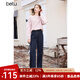 百圖betu女裝冬季新款牛仔褲百搭高腰顯瘦直筒闊腿褲女2311T55 深牛仔藍 M