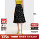 朗姿2025年春季新款復古波點(diǎn)印花半身裙女法式垂感高腰A字垂感裙 黑色2 L