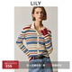 LILY2025秋新款復古翻領(lǐng)氣質(zhì)休閑撞色條紋修身針織開(kāi)衫外套女短款 601白色 M