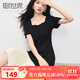 熙世界（sllsky）2025夏季新款女裝法式赫本風(fēng)方領(lǐng)撞色魚(yú)尾拼接短袖連衣裙 摩登黑 XL