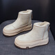狄德拉真皮厚底兔毛雪地靴女2025新款冬季加絨加厚東北防滑保暖松糕棉鞋 米白 厚絨 35 (225mm) 標準尺碼