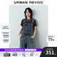 UR2025秋季新款女裝潮流做舊水洗貓須牛仔背帶褲UYV850122 藍(lán)色 25