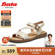 Bata一字帶涼鞋女2025夏羊皮涼鞋AYJ10BL5 米色 38