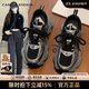 CAMILA KSENIA爆款老爹鞋女士2025年新款秋季百搭厚底休閑網(wǎng)面透氣運動(dòng)跑步鞋子 黑色 38