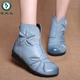 啄木鳥(niǎo)2026新款真皮民族風(fēng)短靴女春秋單靴中跟短筒女靴粗跟馬丁靴冬 淺藍色單靴 38