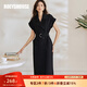 ROEYSHOUSE羅衣氣質(zhì)系帶西裝連衣裙女春夏新款知性職業(yè)OL中長(cháng)裙子08416 黑色 L