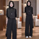 忻依美時(shí)尚女裝套裝2025秋季新款洋氣減齡設計感馬甲打底衫闊腿褲三件套 深灰色（三件套） L （110-125斤）