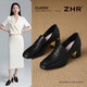 ZHR則則高跟鞋女氣質(zhì)粗跟單鞋百搭樂(lè )福鞋女通勤兩穿工作小皮鞋 D118黑34