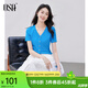 歐莎（OSA）V領(lǐng)正肩顯瘦薄款針織衫女短袖高端洋氣t恤小個(gè)子短款上衣減齡女裝 寶藍 M