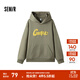 森馬衛衣男發(fā)熱抑菌冬季寬松連帽衣服加絨校園印花情侶裝 土灰綠A41901 L