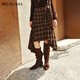 Olrain歐芮兒新款女裝冬季美拉德格子不規則設計感中腰半身裙 格子 L