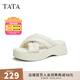 他她（TATA）云朵拖鞋黑色厚底一字帶女鞋外穿松糕底涼拖新款WBS01BT3 米白 36
