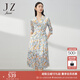 玖姿（JUZUI）碎花連衣裙女裝春款法式圍裹式茶歇裙 花米黃 L